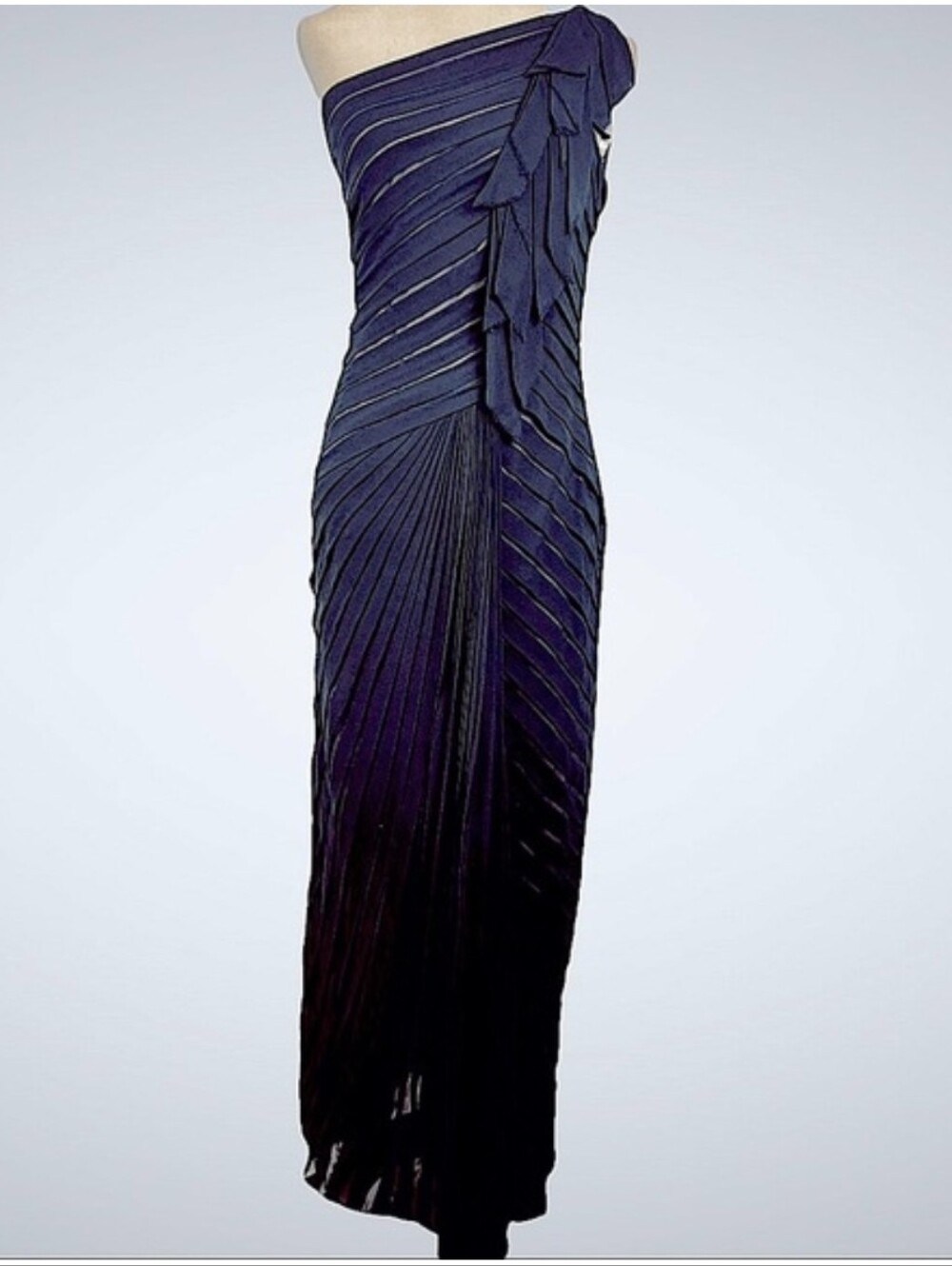 Tadashi Shoji Asymmetric Maxi Dress 8 Pleated One Shoulder Silk Chiffon Gown M